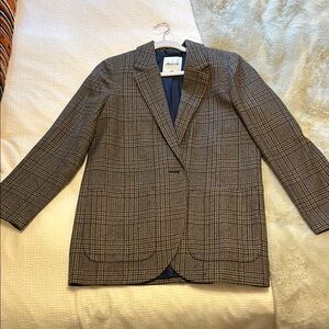 Madewell Tan and Blue Checkered Blazer